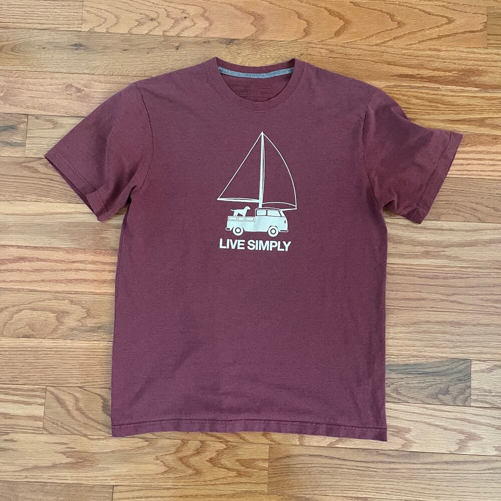 Patagonia Mens Medium Live Simply Wind Powered Responsibili Tee Maroon